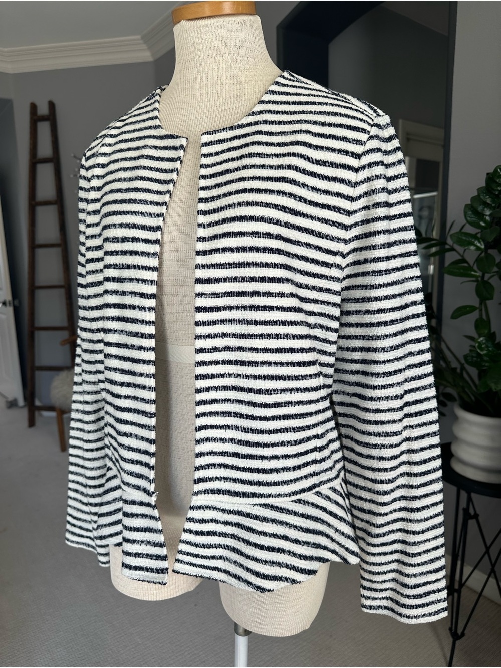 LOFT NWT Navy and White Striped Peplum Jacket size large
